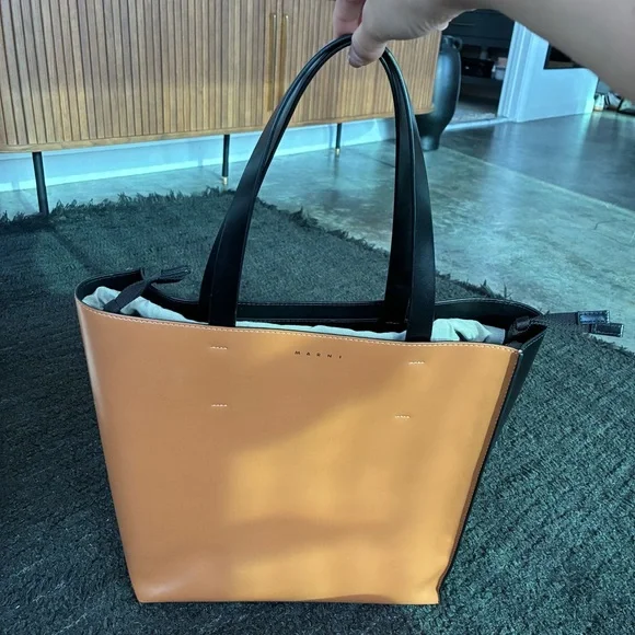 Marni Museo Brown and Black Tote Bag large men’s women’s unisex leather